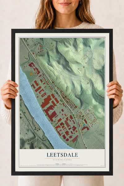 Map of Leetsdale, Pennsylvania, 18 x 24 inch print in a black wood frame