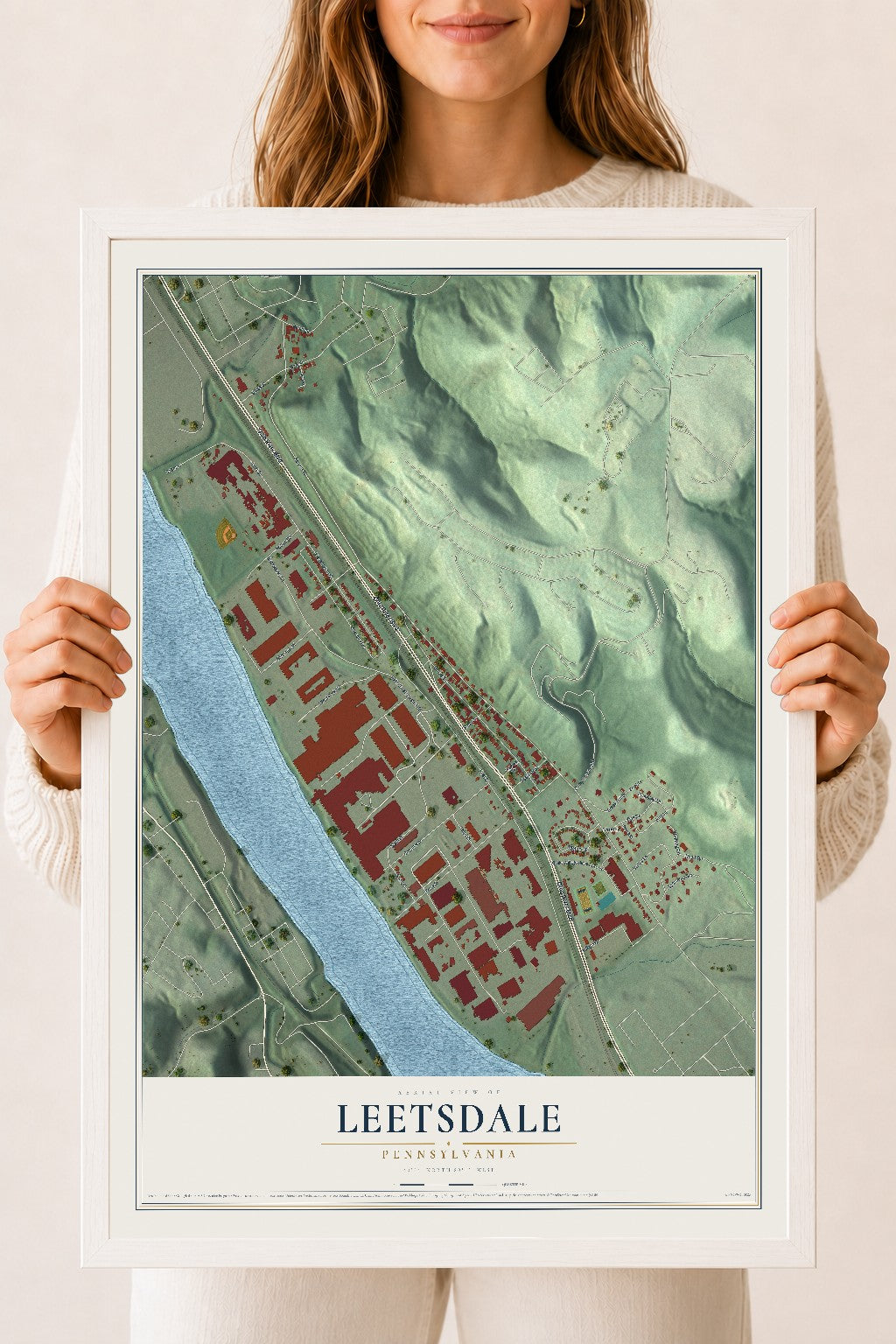 Map of Leetsdale, Pennsylvania, 18 x 24 inch print in a white wood frame