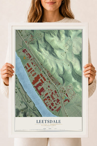 Map of Leetsdale, Pennsylvania, 18 x 24 inch print in a white wood frame