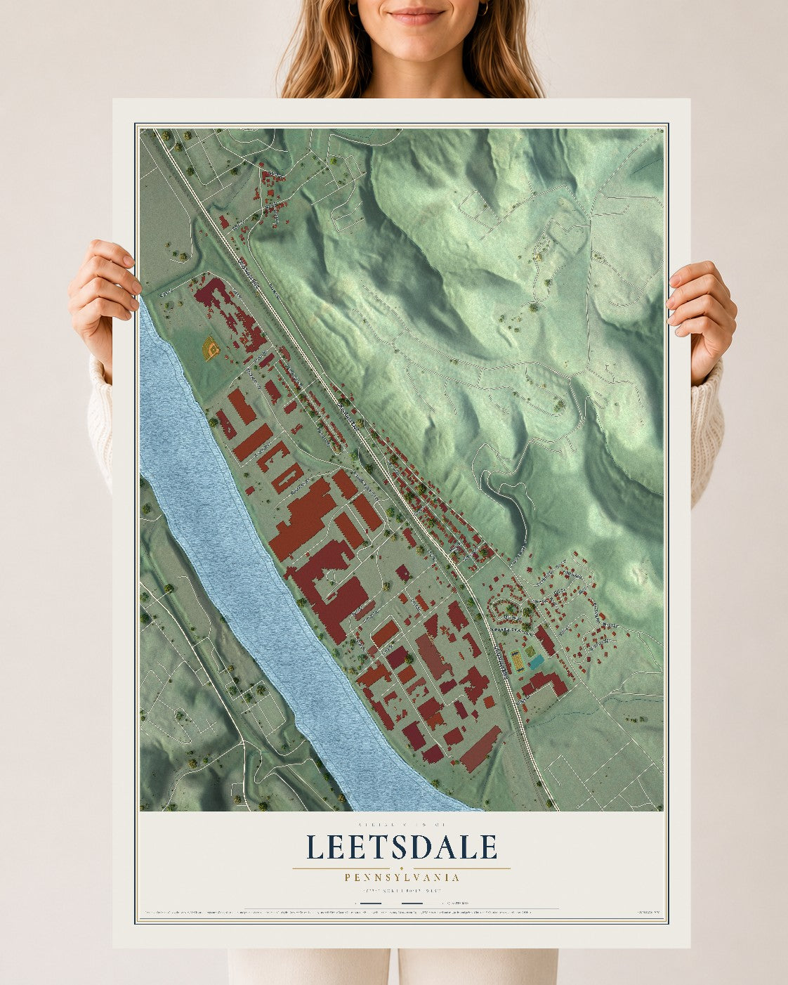 Map of Leetsdale, Pennsylvania, 24 x 36 inch unframed archival matte print
