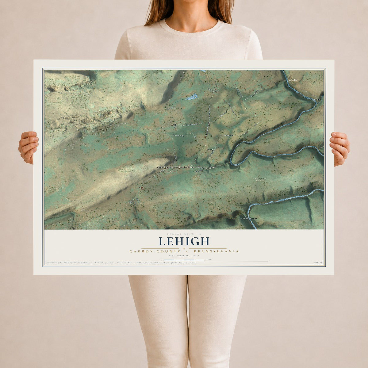 Map of Lehigh, Carbon County, Pennsylvania, 24 x 36 inch unframed archival matte print