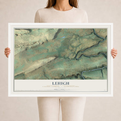 Map of Lehigh, Carbon County, Pennsylvania, 24 x 36 inch print in a white wood frame