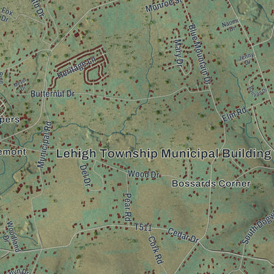 Second close-up of the map of Lehigh, Northampton County, Pennsylvania print showing more streets and buildings