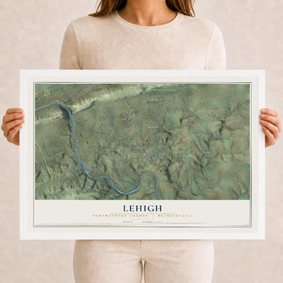 Map of Lehigh, Northampton County, Pennsylvania, 12 x 18 inch print in a white wood frame