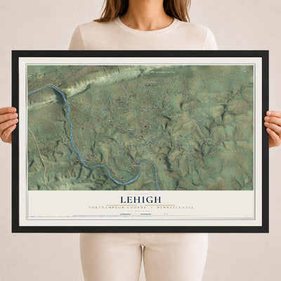 Map of Lehigh, Northampton County, Pennsylvania, 18 x 24 inch print in a black wood frame