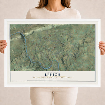 Map of Lehigh, Northampton County, Pennsylvania, 18 x 24 inch print in a white wood frame