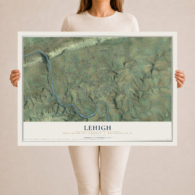 Map of Lehigh, Northampton County, Pennsylvania, 24 x 36 inch unframed archival matte print