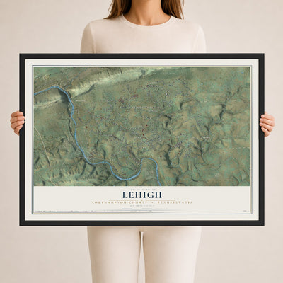 Map of Lehigh, Northampton County, Pennsylvania, 24 x 36 inch print in a black wood frame