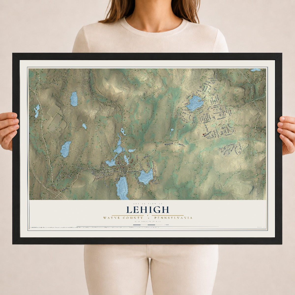 Map of Lehigh, Wayne County, Pennsylvania, 18 x 24 inch print in a black wood frame