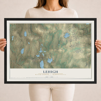 Map of Lehigh, Wayne County, Pennsylvania, 18 x 24 inch print in a black wood frame