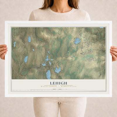 Map of Lehigh, Wayne County, Pennsylvania, 18 x 24 inch print in a white wood frame