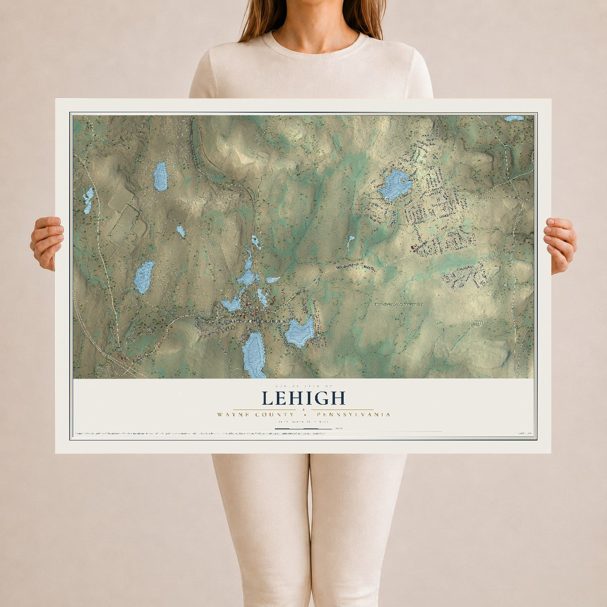 Map of Lehigh, Wayne County, Pennsylvania, 24 x 36 inch unframed archival matte print