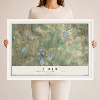 Map of Lehigh, Wayne County, Pennsylvania, 24 x 36 inch print in a white wood frame