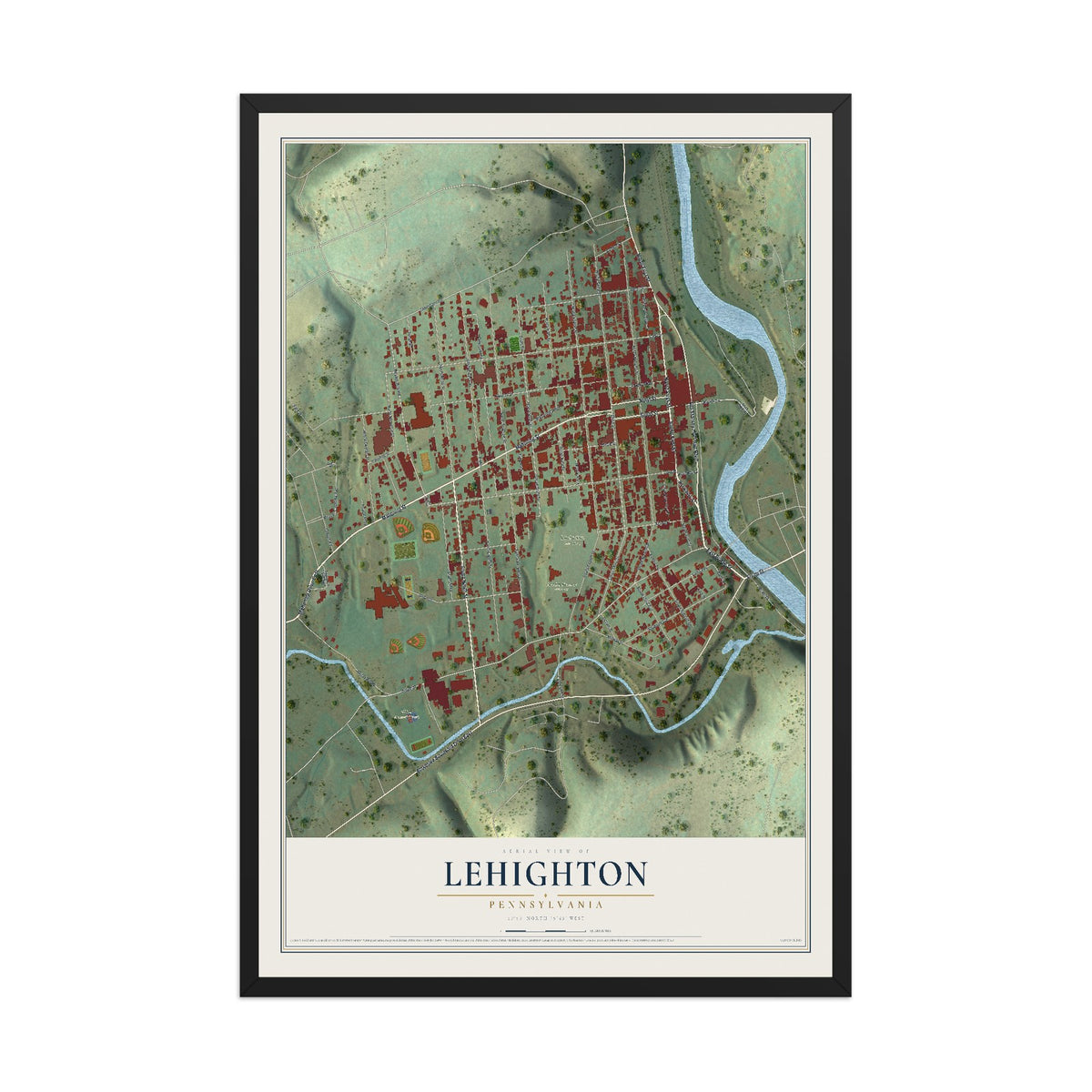 Map of Lehighton, Pennsylvania, 12 x 18 inch print in a black wood frame