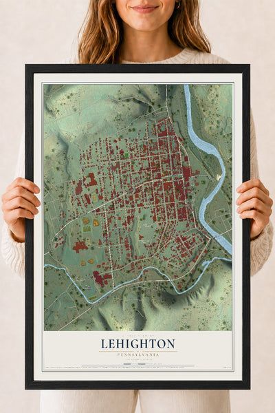 Map of Lehighton, Pennsylvania, 18 x 24 inch print in a black wood frame