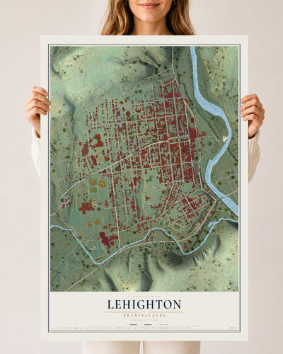Map of Lehighton, Pennsylvania, 24 x 36 inch unframed archival matte print