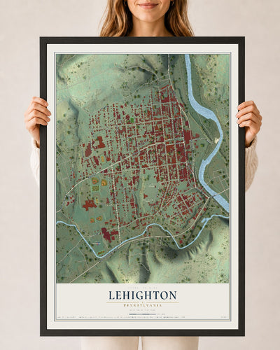 Map of Lehighton, Pennsylvania, 24 x 36 inch print in a black wood frame