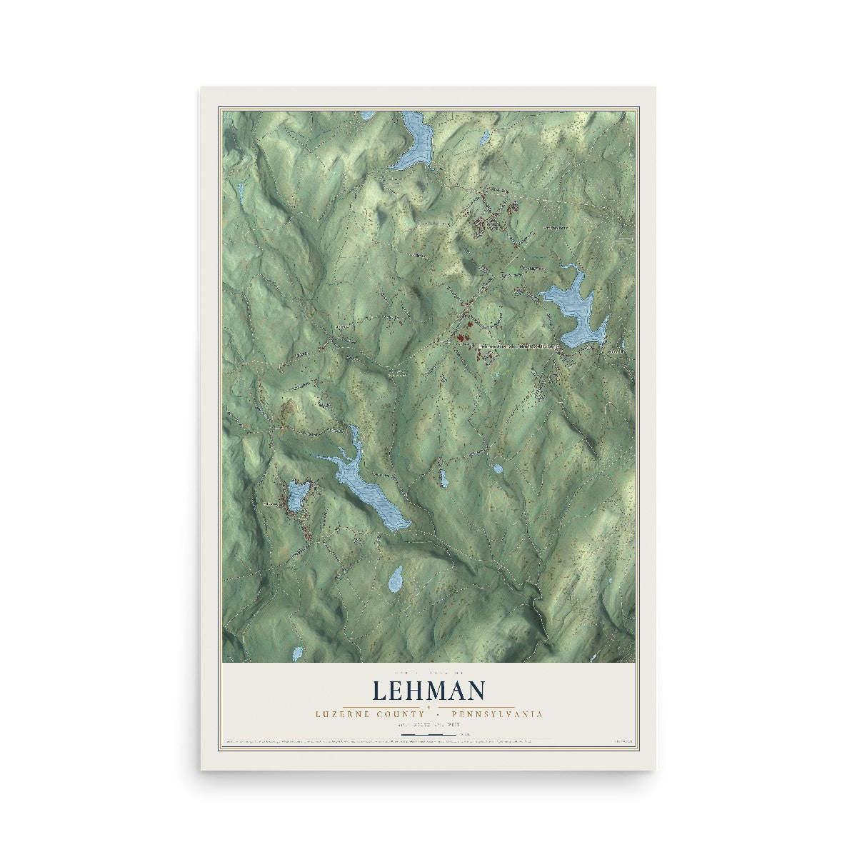 Map of Lehman, Luzerne County, Pennsylvania, 12 x 18 inch unframed archival matte print