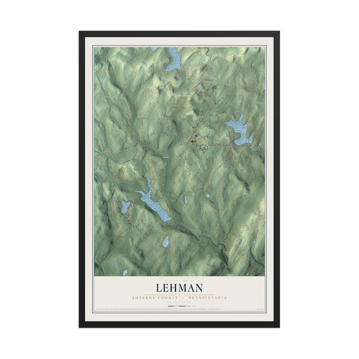 Map of Lehman, Luzerne County, Pennsylvania, 12 x 18 inch print in a black wood frame
