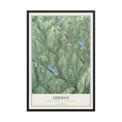 Map of Lehman, Luzerne County, Pennsylvania, 12 x 18 inch print in a black wood frame