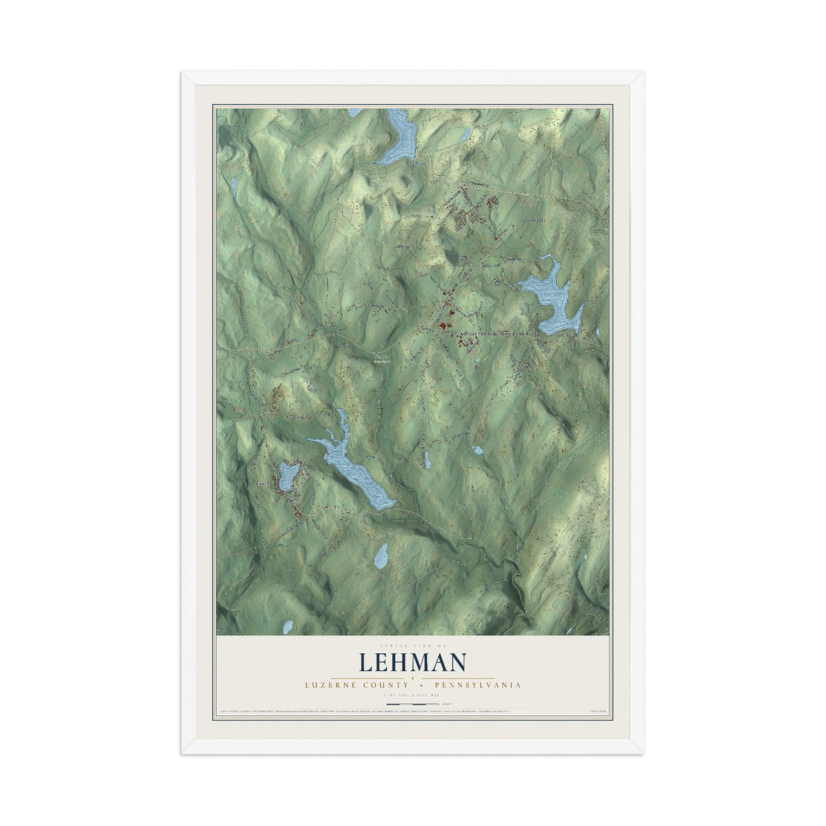 Map of Lehman, Luzerne County, Pennsylvania, 12 x 18 inch print in a white wood frame