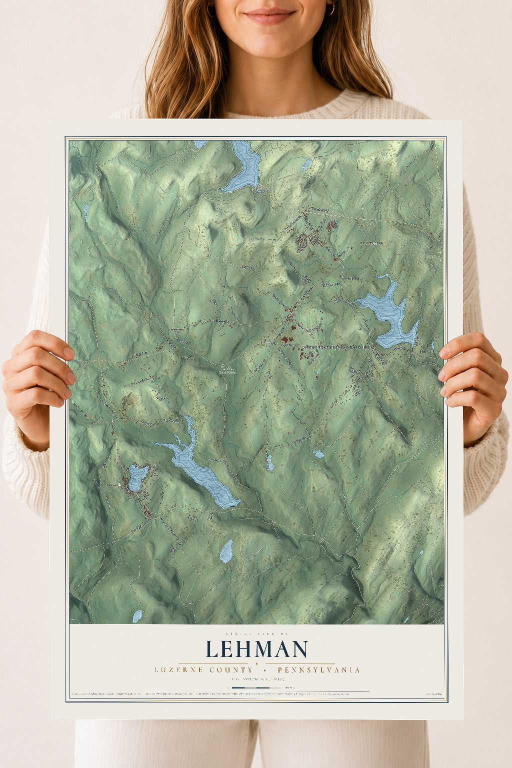 Map of Lehman, Luzerne County, Pennsylvania, 18 x 24 inch unframed archival matte print