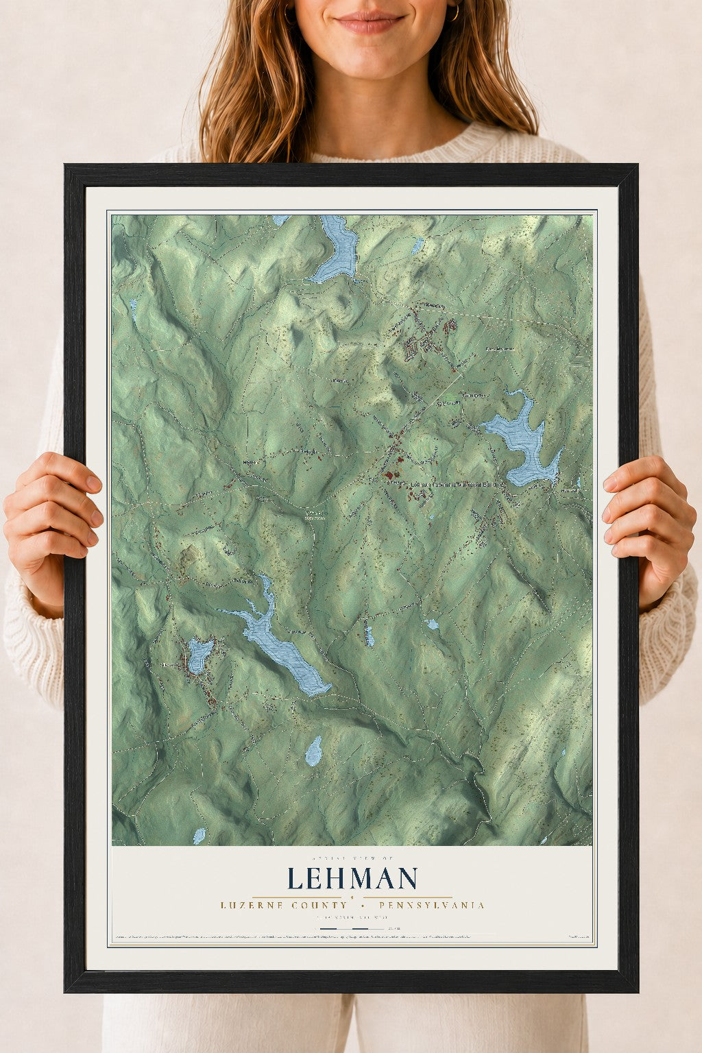 Map of Lehman, Luzerne County, Pennsylvania, 18 x 24 inch print in a black wood frame