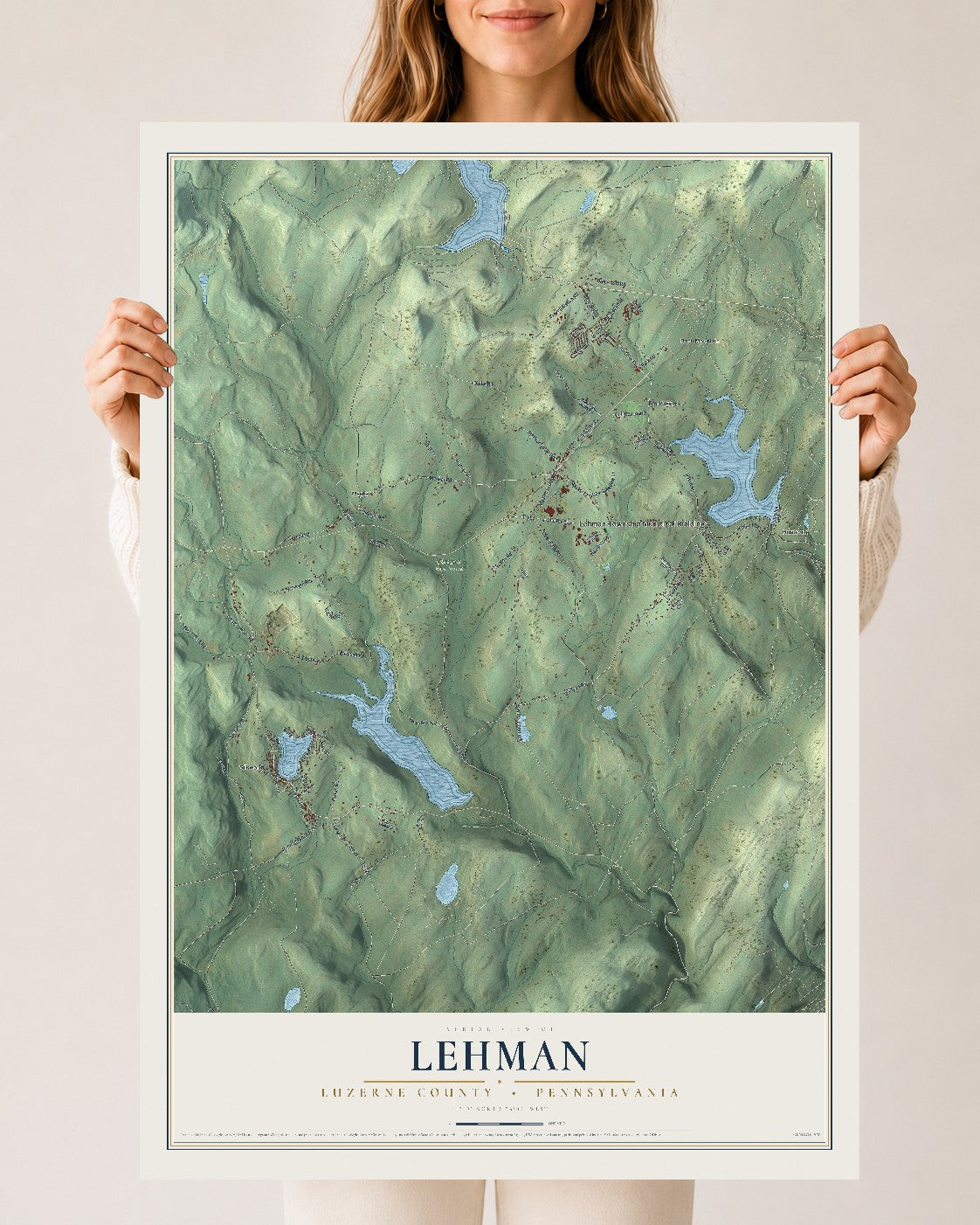 Map of Lehman, Luzerne County, Pennsylvania, 24 x 36 inch unframed archival matte print