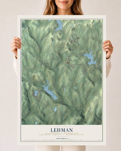Map of Lehman, Luzerne County, Pennsylvania, 24 x 36 inch unframed archival matte print