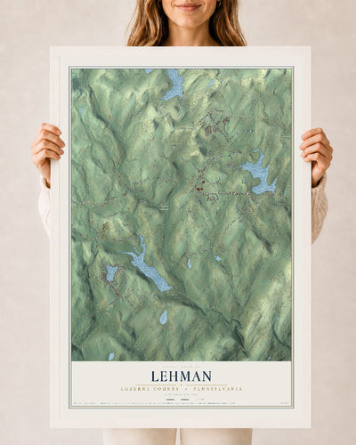 Map of Lehman, Luzerne County, Pennsylvania, 24 x 36 inch print in a white wood frame