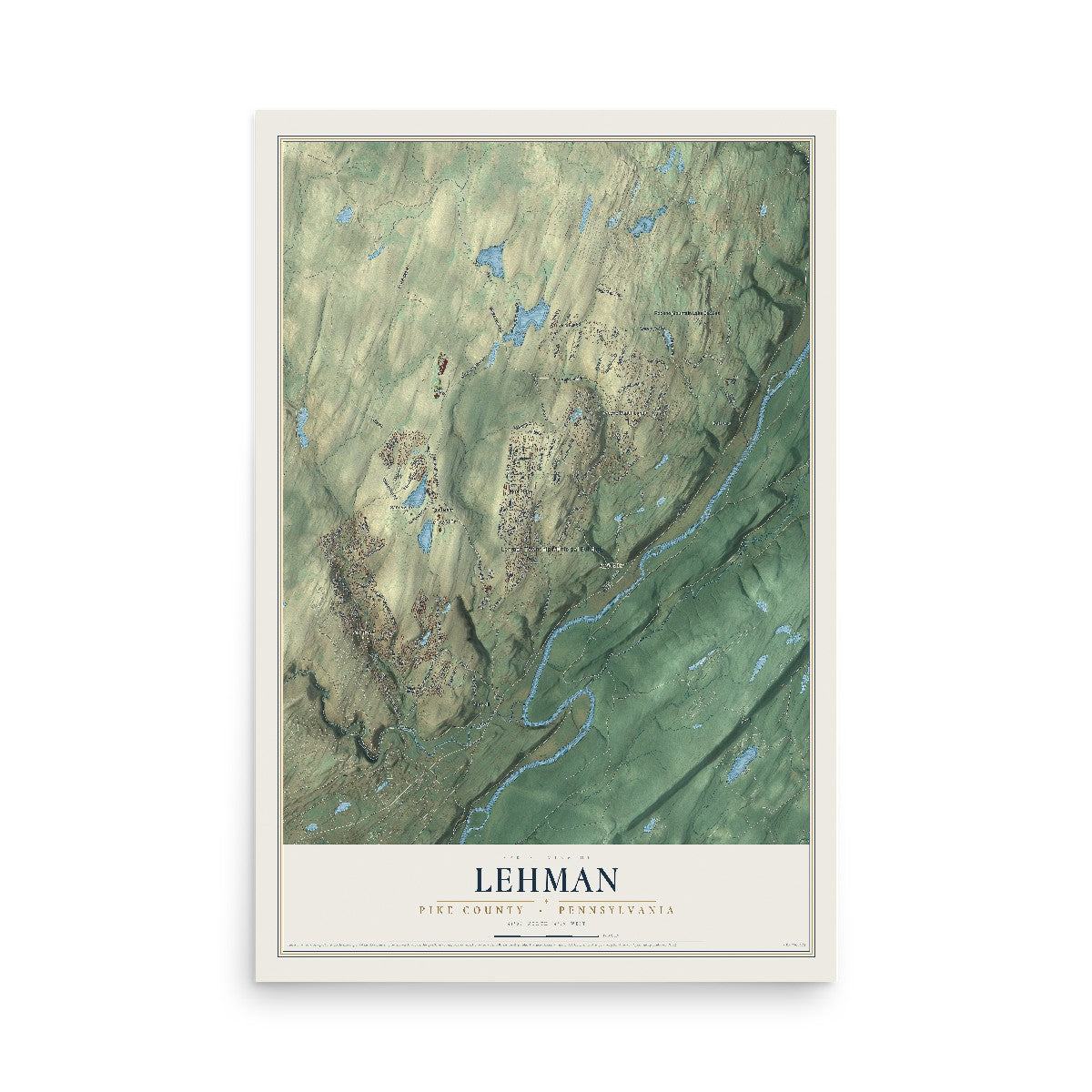 Map of Lehman, Pike County, Pennsylvania, 12 x 18 inch unframed archival matte print