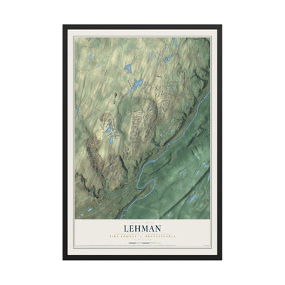Map of Lehman, Pike County, Pennsylvania, 12 x 18 inch print in a black wood frame