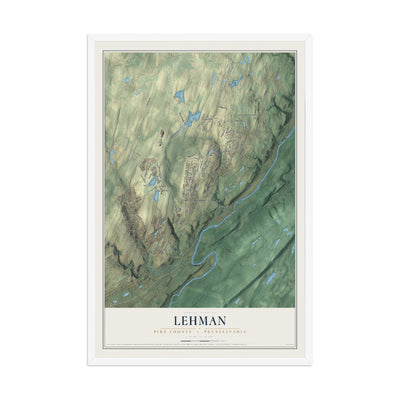 Map of Lehman, Pike County, Pennsylvania, 12 x 18 inch print in a white wood frame