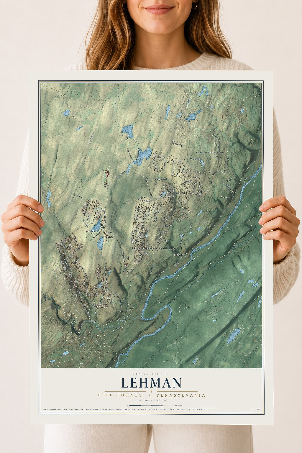 Map of Lehman, Pike County, Pennsylvania, 18 x 24 inch unframed archival matte print