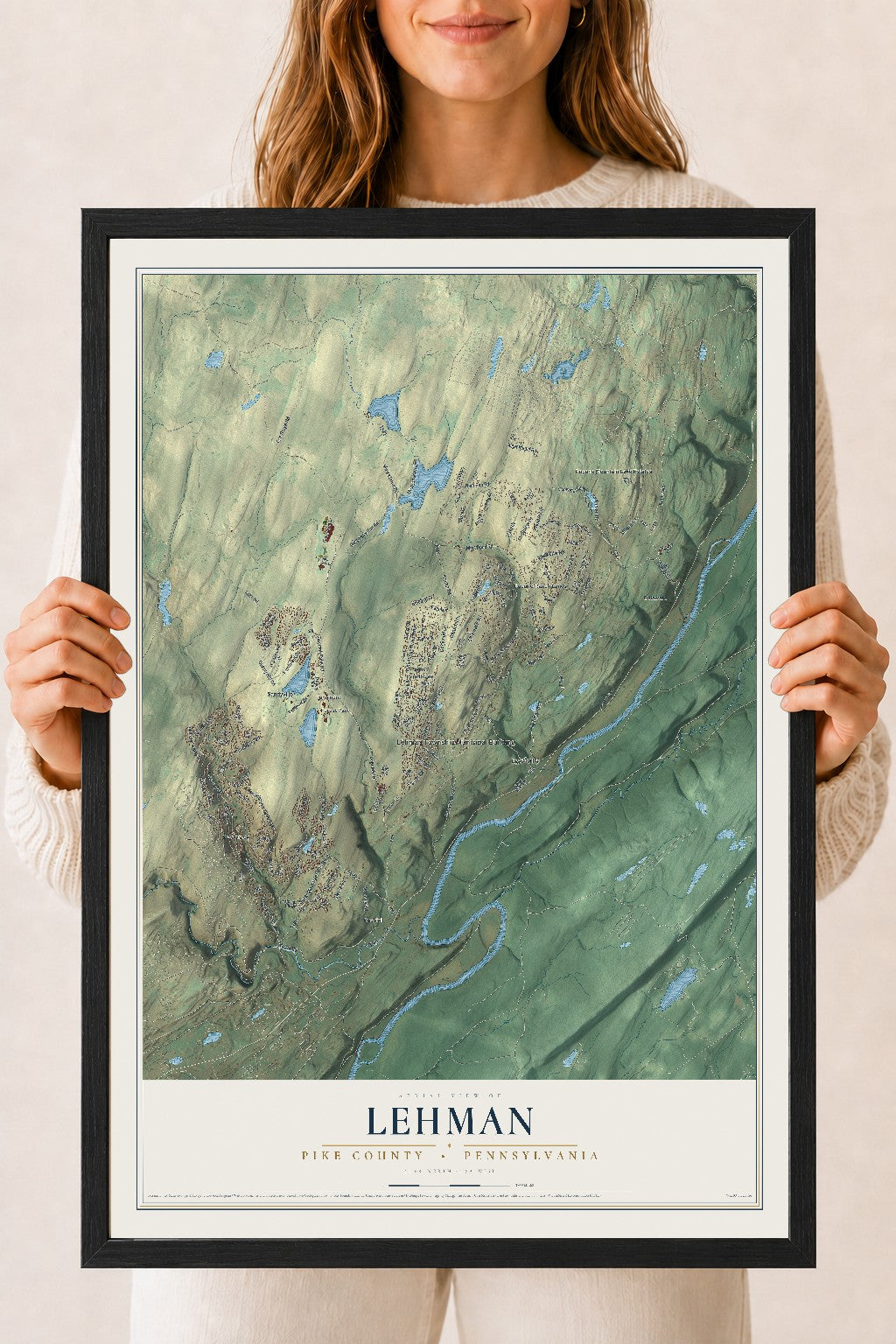 Map of Lehman, Pike County, Pennsylvania, 18 x 24 inch print in a black wood frame