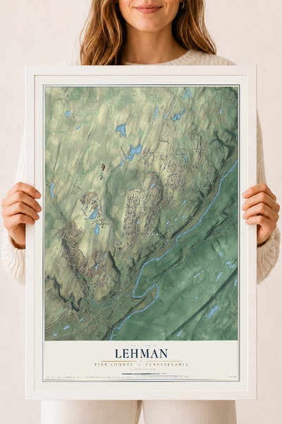 Map of Lehman, Pike County, Pennsylvania, 18 x 24 inch print in a white wood frame