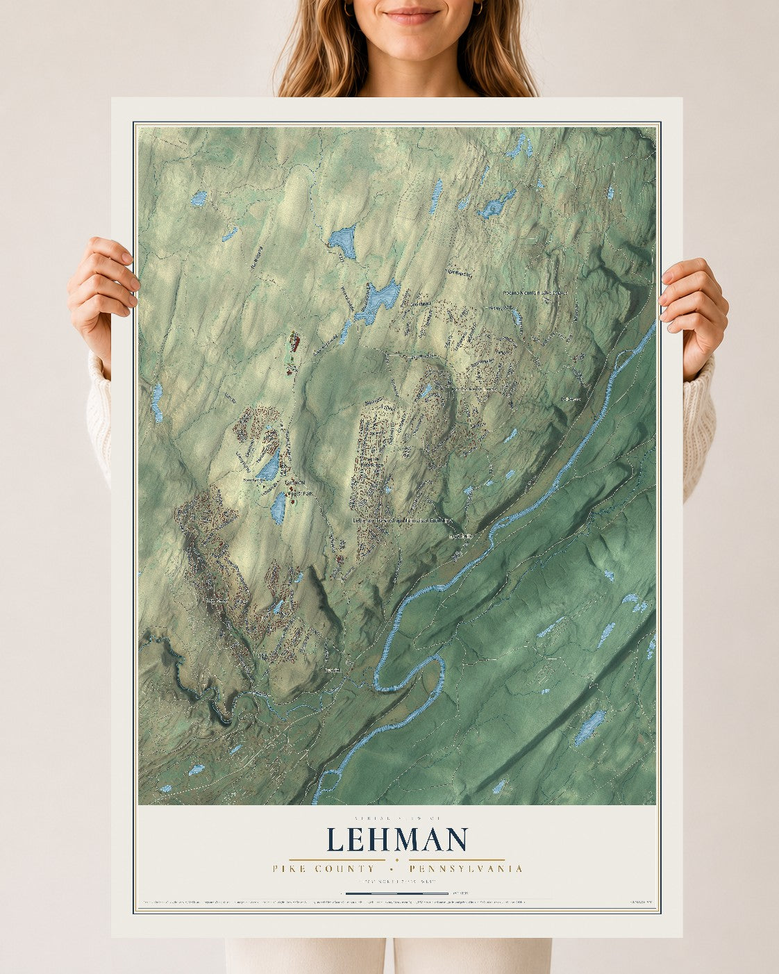 Map of Lehman, Pike County, Pennsylvania, 24 x 36 inch unframed archival matte print