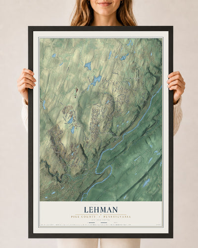 Map of Lehman, Pike County, Pennsylvania, 24 x 36 inch print in a black wood frame