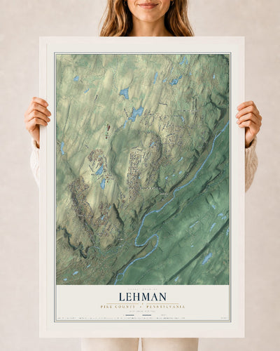 Map of Lehman, Pike County, Pennsylvania, 24 x 36 inch print in a white wood frame
