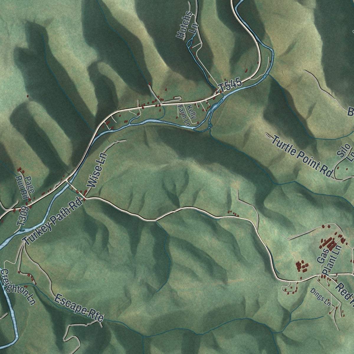 Close-up of the map of Leidy, Pennsylvania print showing street and building detail