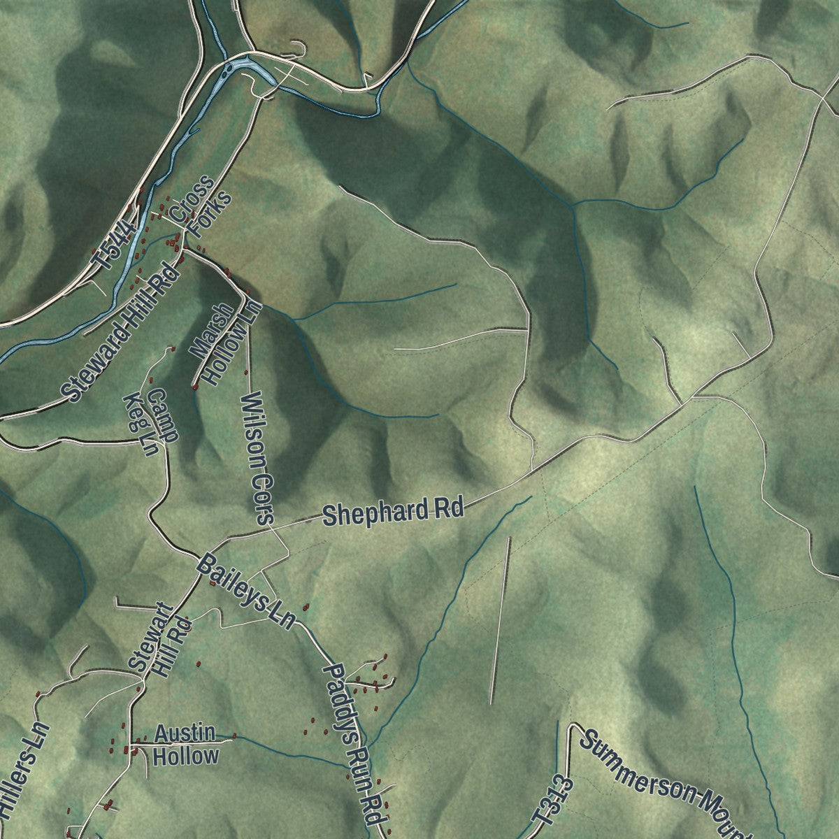 Second close-up of the map of Leidy, Pennsylvania print showing more streets and buildings