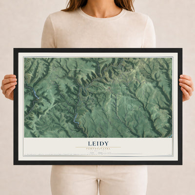 Map of Leidy, Pennsylvania, 12 x 18 inch print in a black wood frame