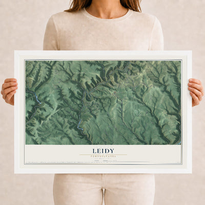Map of Leidy, Pennsylvania, 12 x 18 inch print in a white wood frame