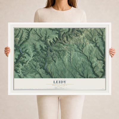 Map of Leidy, Pennsylvania, 24 x 36 inch print in a white wood frame
