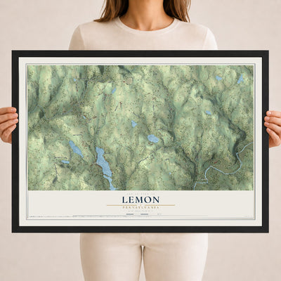 Map of Lemon, Pennsylvania, 18 x 24 inch print in a black wood frame