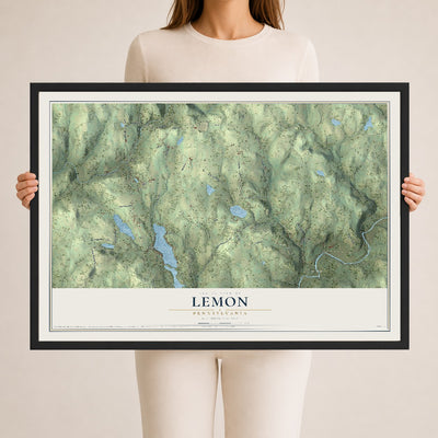 Map of Lemon, Pennsylvania, 24 x 36 inch print in a black wood frame