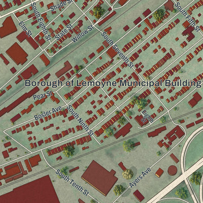 Close-up of the map of Lemoyne, Pennsylvania print showing street and building detail