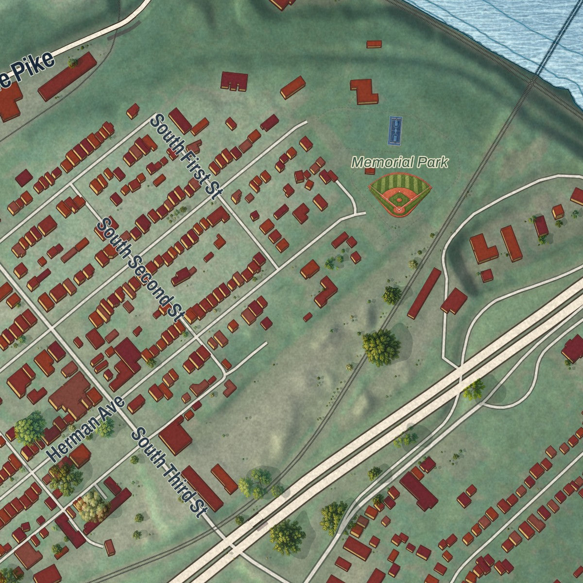 Second close-up of the map of Lemoyne, Pennsylvania print showing more streets and buildings