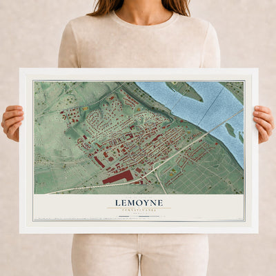 Map of Lemoyne, Pennsylvania, 12 x 18 inch print in a white wood frame