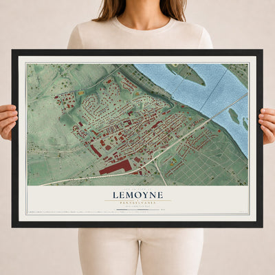 Map of Lemoyne, Pennsylvania, 18 x 24 inch print in a black wood frame
